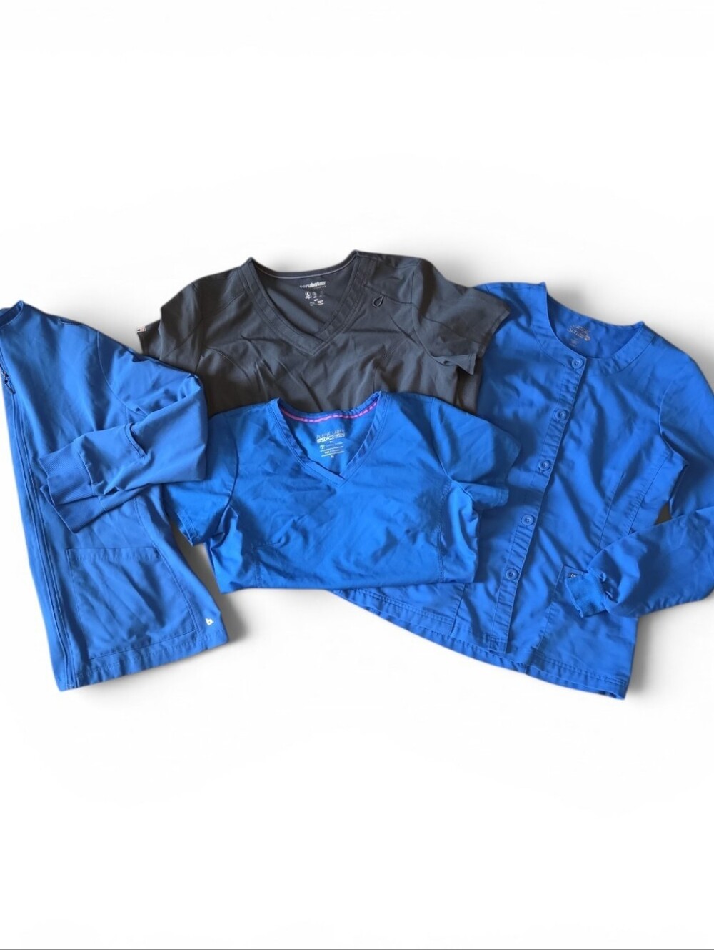 Mixed Women's Scrub Tops and Jackets in Royal Blue and Charcoal